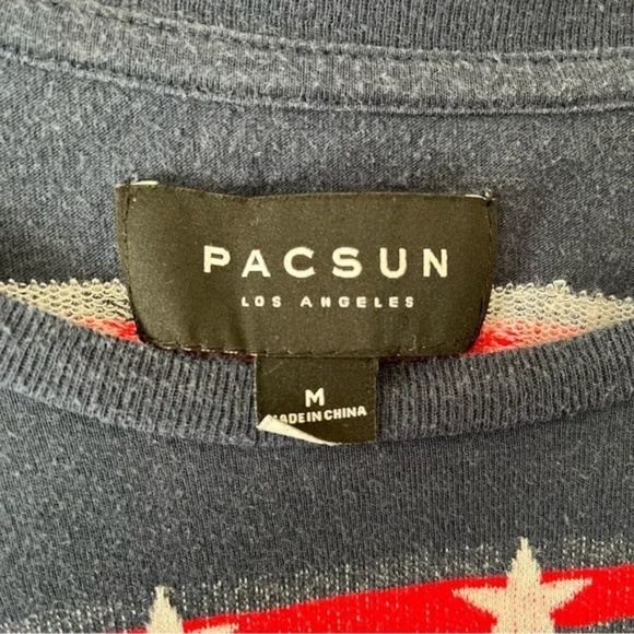 PacSun | Navy Blue Stars Stripes Short Sleeve Crew Neck Tee, Men's Medium - Picture 4 of 5